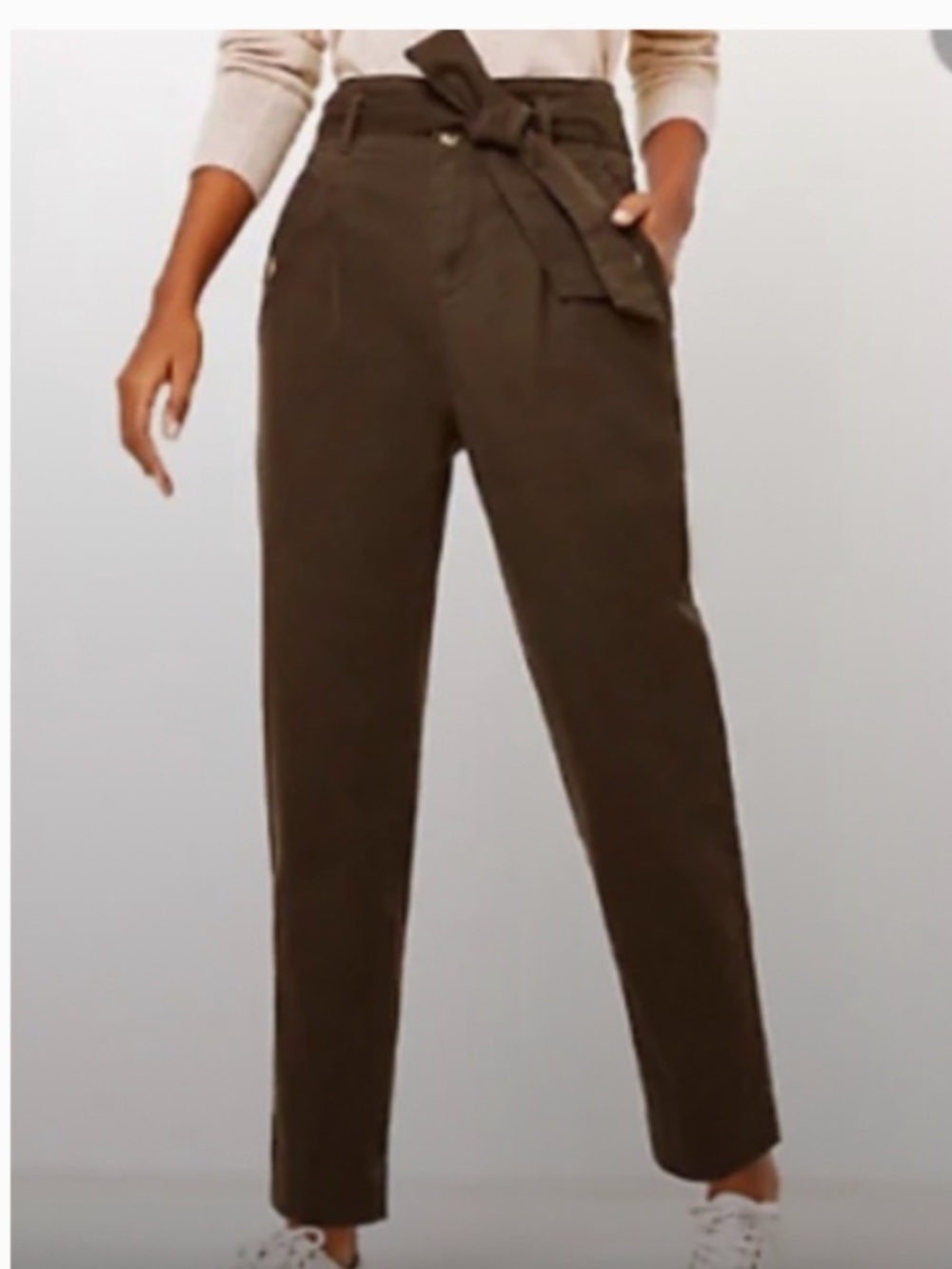NWT LOFT olive green belted pleat pants 2